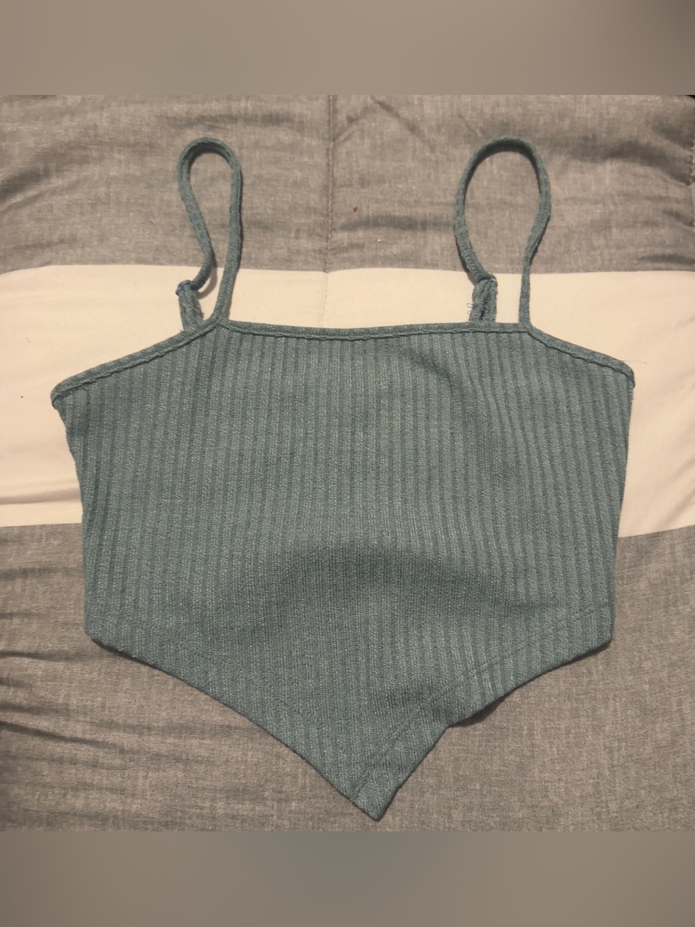 Ribbed Knit Pointed Hem Cami Top - Teal